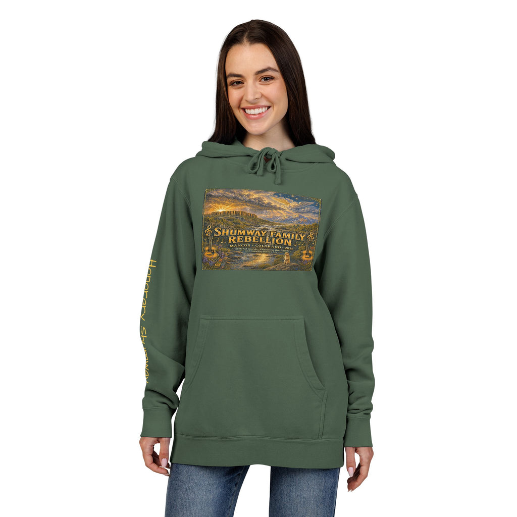 Honorary Shumway Mountain Lake Sunset hoodie | Vintage Landscape, Script Sleeve