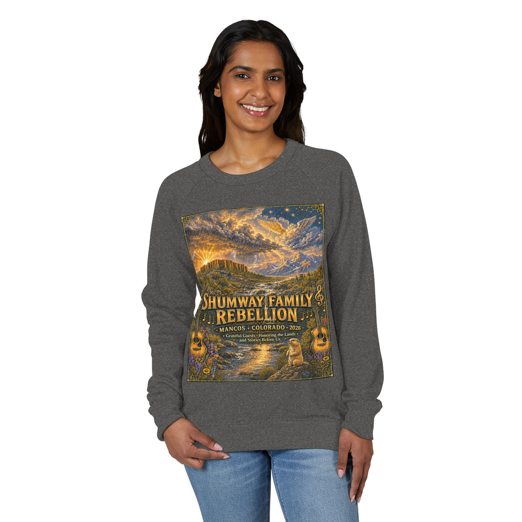Shumway Family Rebellion Crewneck Sweater | Mountain Lake Concert Poster Design