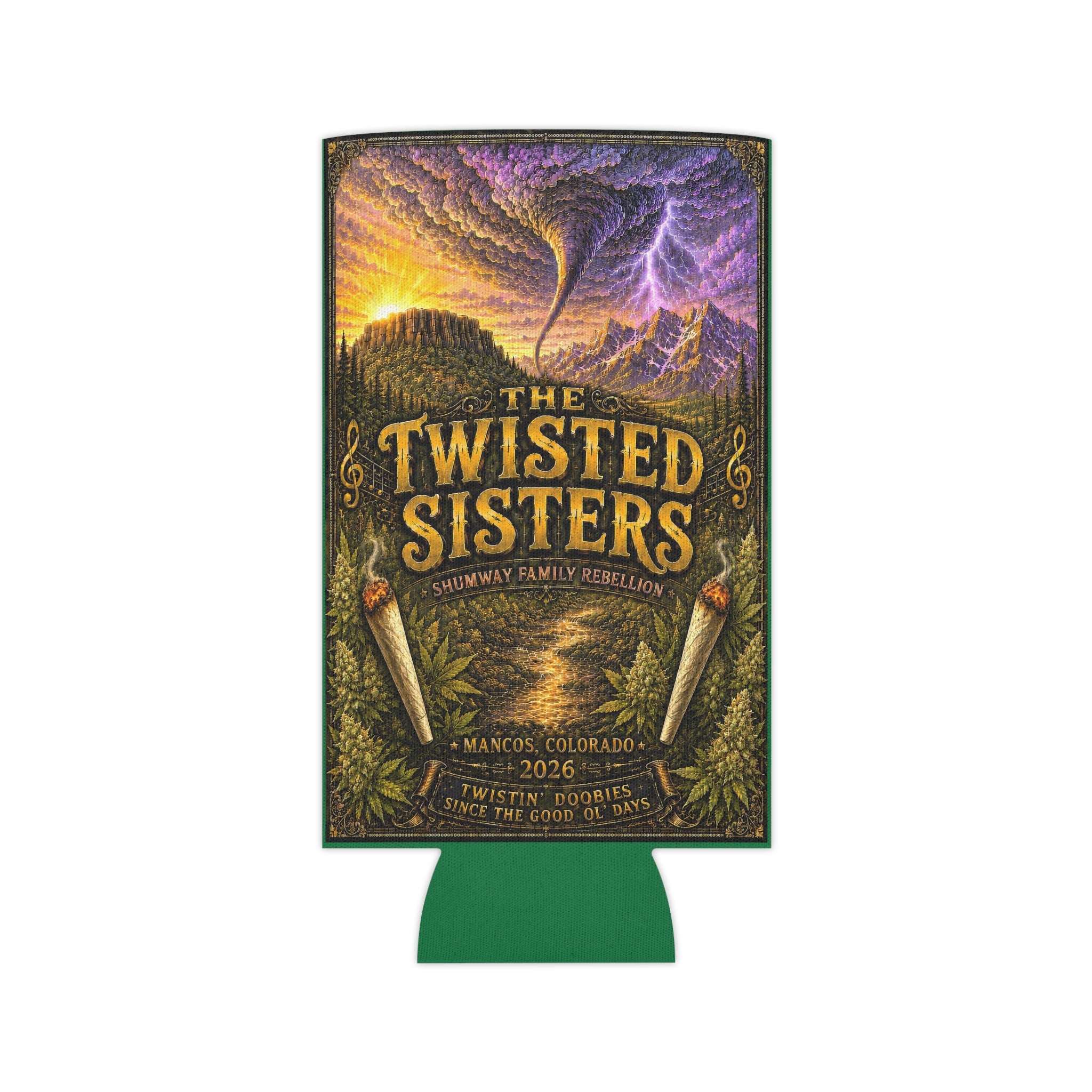 Twisted Sister Long Shumway Family Rebellion Poster Can Cooler | Concert Landscape, Guitars
