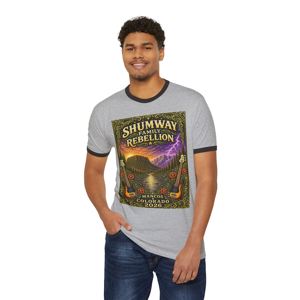 Shumway Family Rebellion Poster T-Shirt | Mountain Lightning Scene