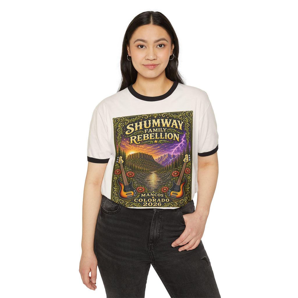 Shumway Family Rebellion Poster T-Shirt | Mountain Lightning Scene