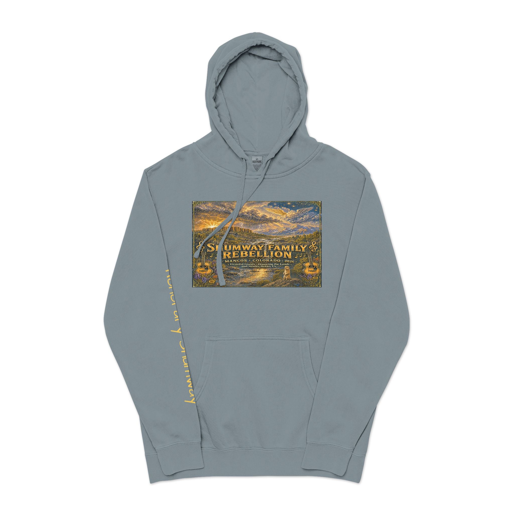 Honorary Shumway Mountain Lake Sunset hoodie | Vintage Landscape, Script Sleeve