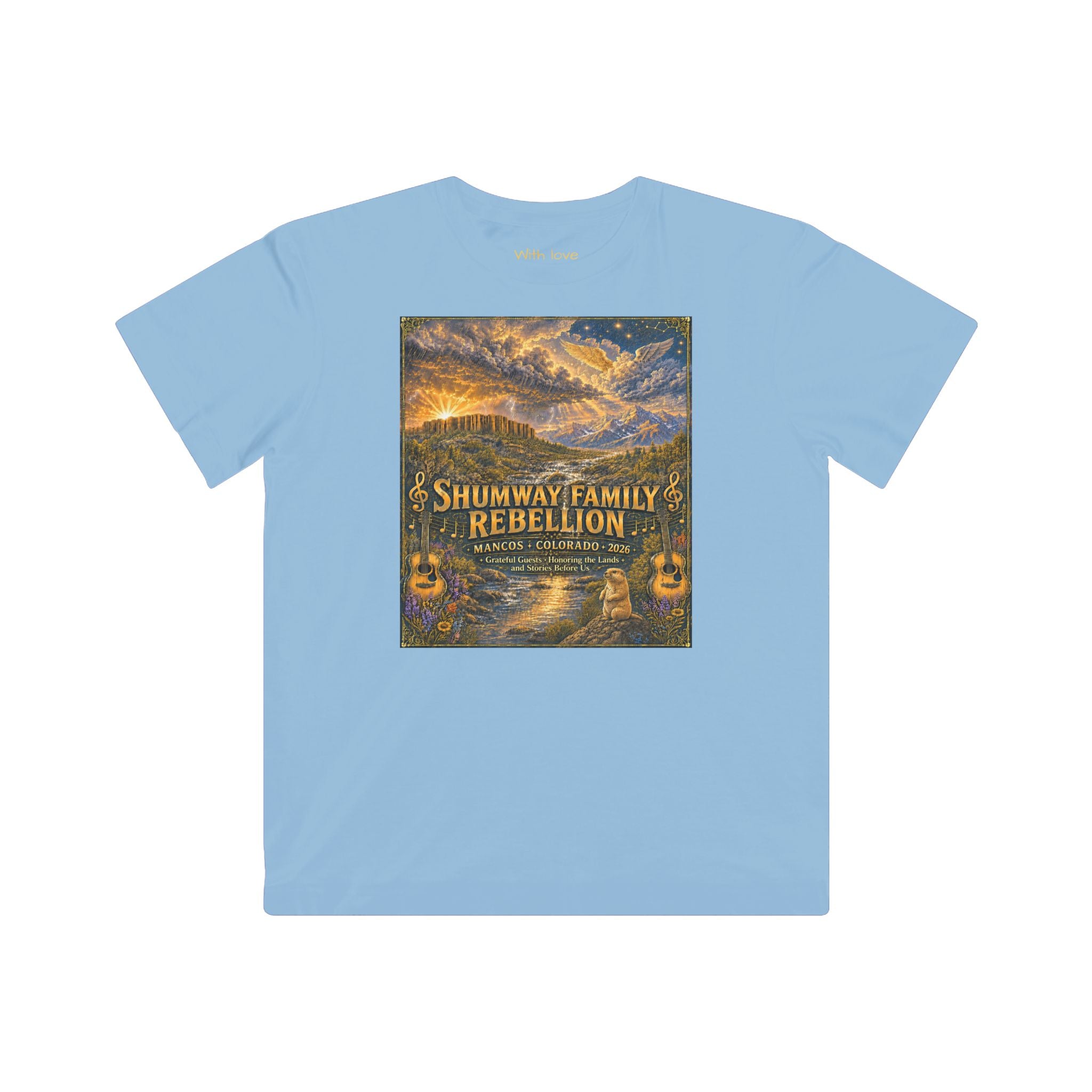 Shumway Family Rebellion Kids Tee | Mountain Nightscape, Guitars