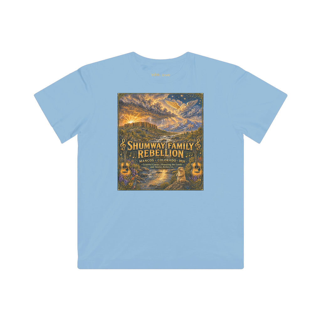 Shumway Family Rebellion Kids Tee | Mountain Nightscape, Guitars