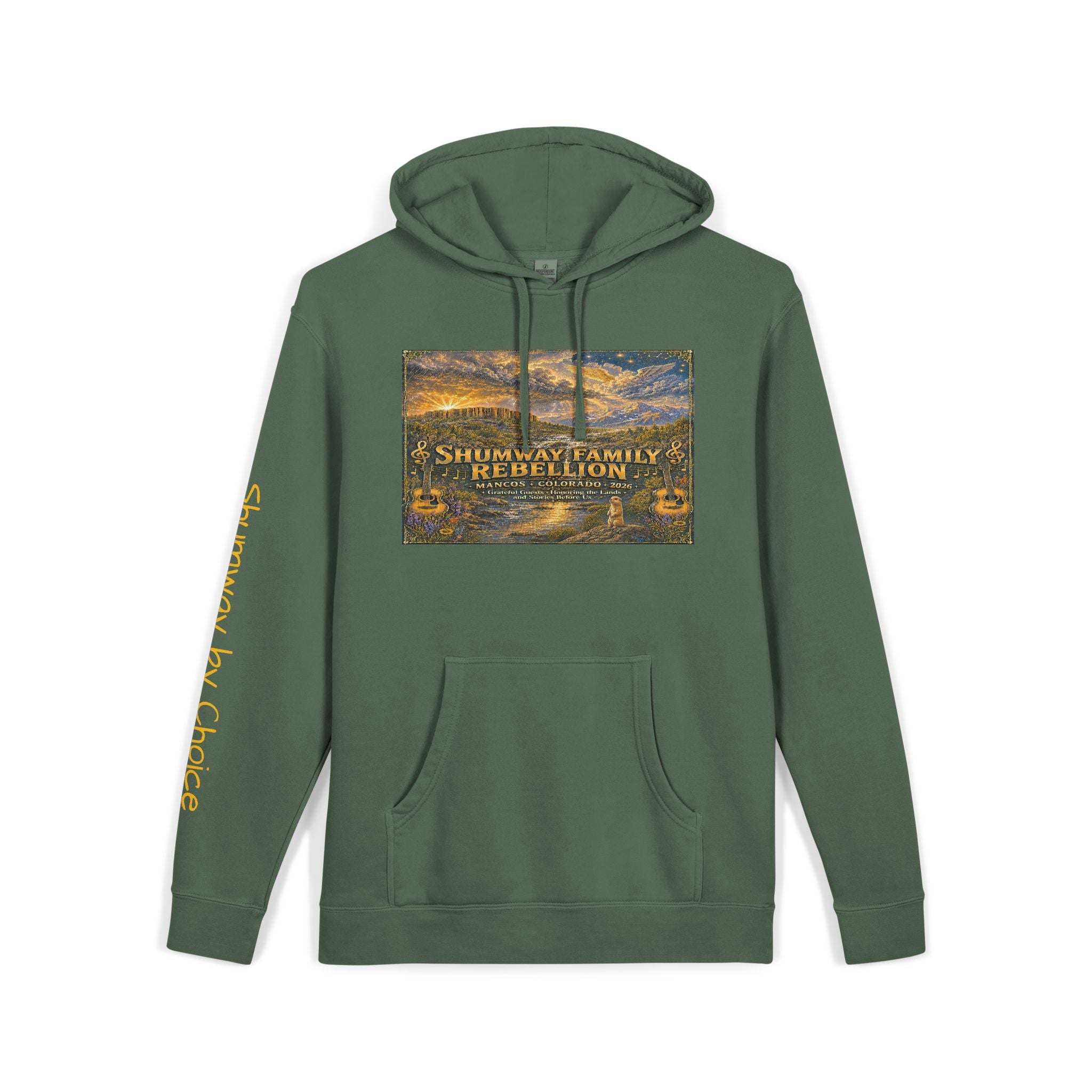 Shumway by Choice Mountain Lake Sunset hoodie | Vintage Landscape, Script Sleeve