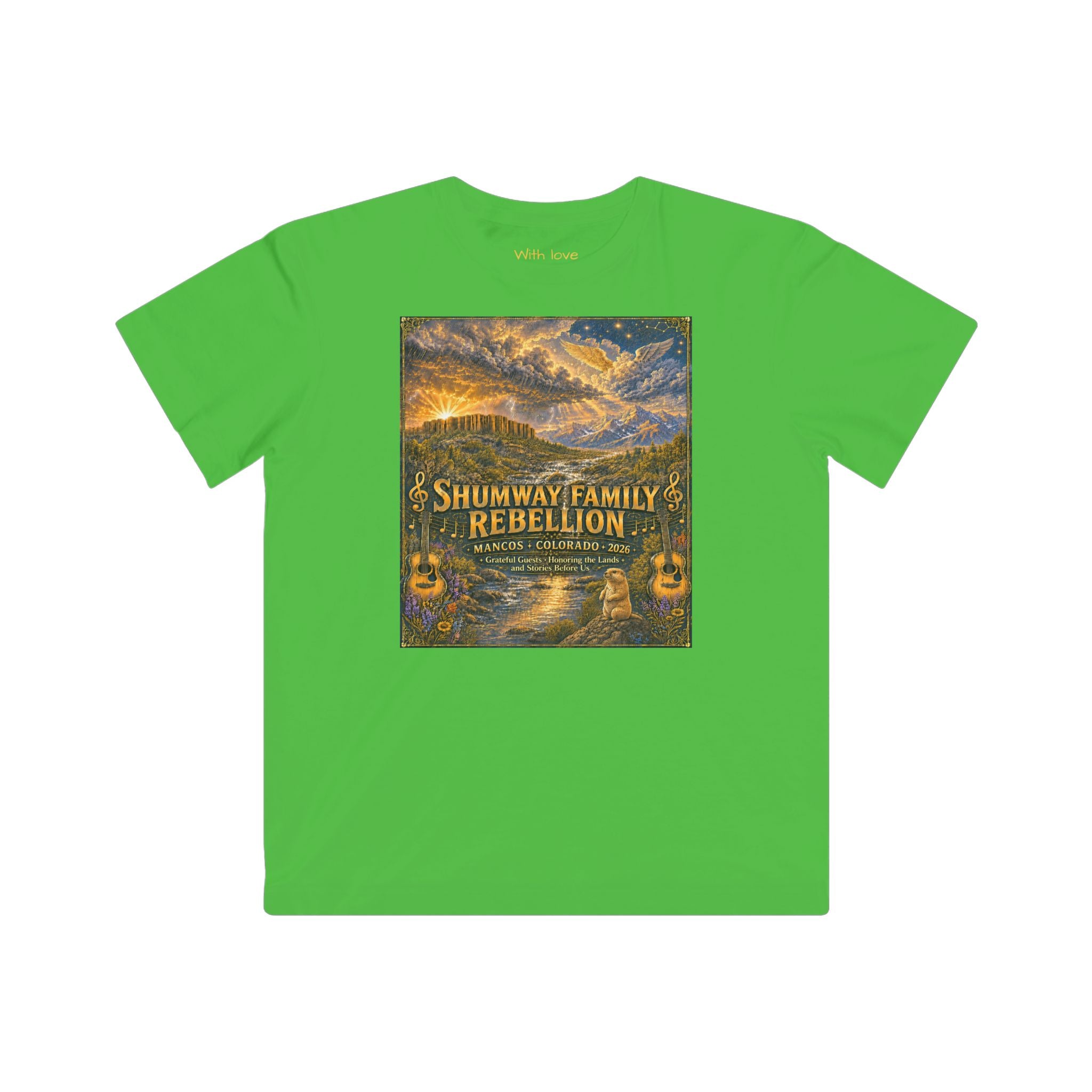 Shumway Family Rebellion Kids Tee | Mountain Nightscape, Guitars