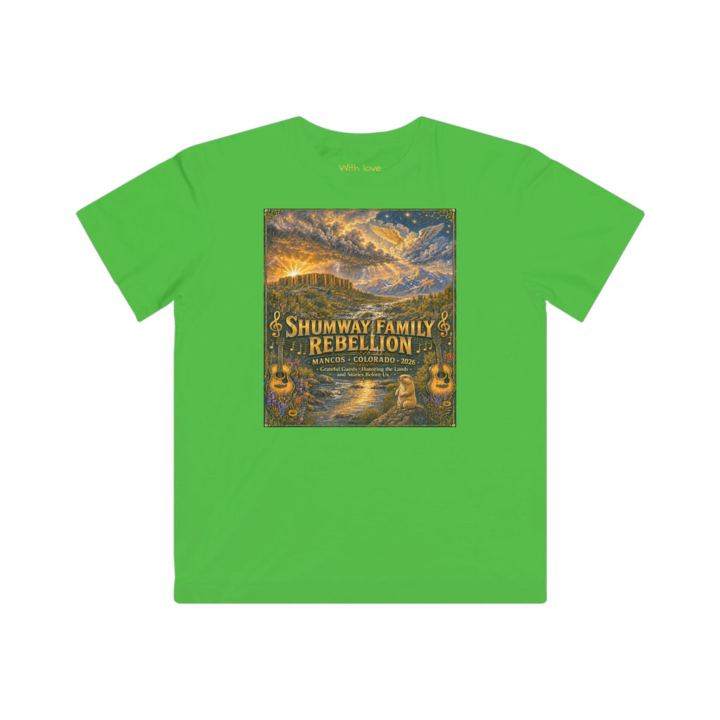 Shumway Family Rebellion Kids Tee | Mountain Nightscape, Guitars