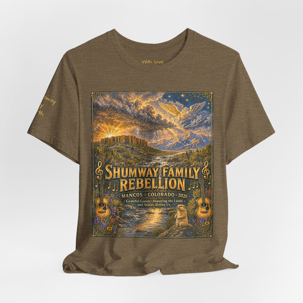 Shumway by Birth Family Rebellion tour tee | Concert Poster T-shirt, Acoustic Folk Design
