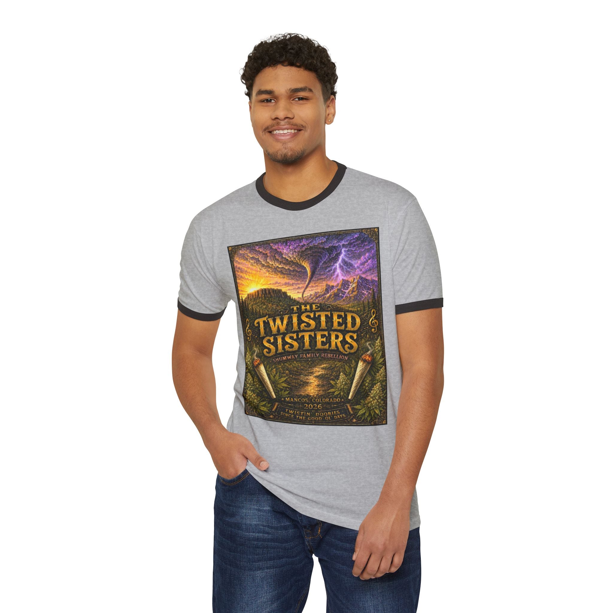 The Twisted Sisters Shumway Family Rebellion Poster T-Shirt | Mountain Lightning Scene