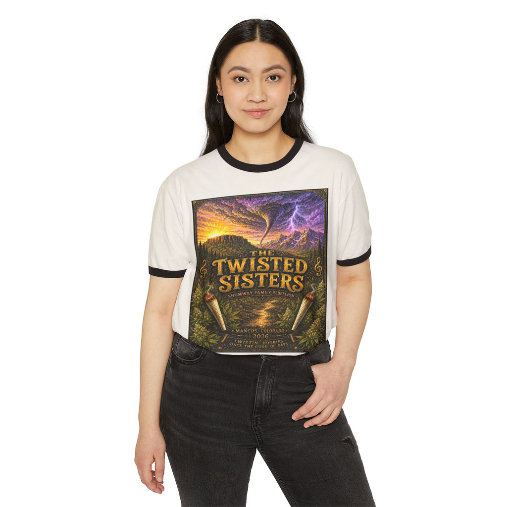 The Twisted Sisters Shumway Family Rebellion Poster T-Shirt | Mountain Lightning Scene