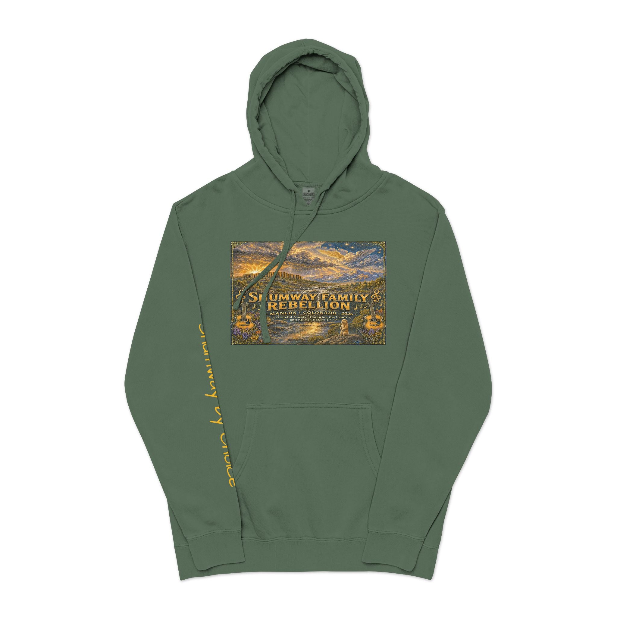 Shumway by Choice Mountain Lake Sunset hoodie | Vintage Landscape, Script Sleeve