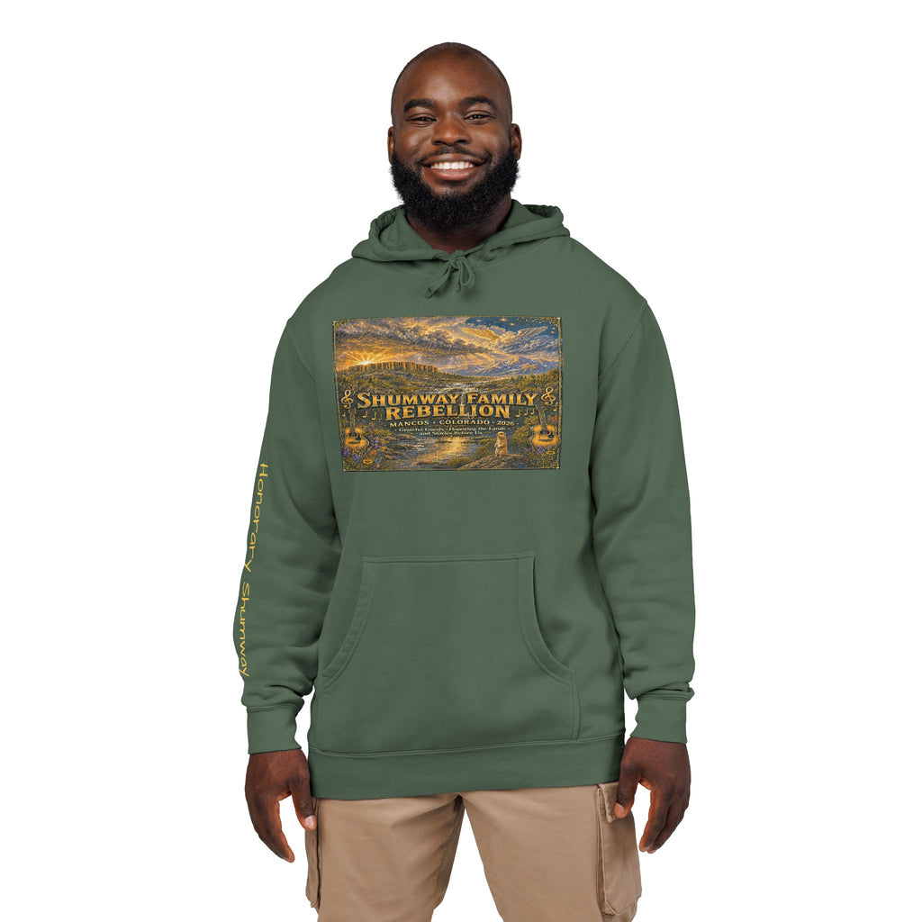 Honorary Shumway Mountain Lake Sunset hoodie | Vintage Landscape, Script Sleeve