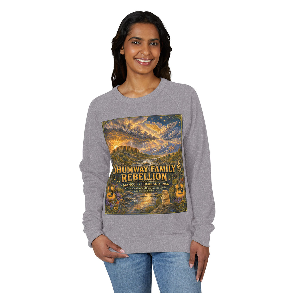 Shumway Family Rebellion Crewneck Sweater | Mountain Lake Concert Poster Design