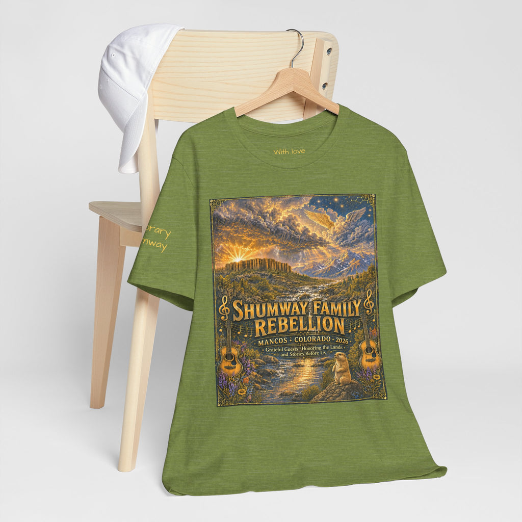 Honorary Shumway Family Rebellion tour tee | Concert Poster T-shirt, Acoustic Folk Design
