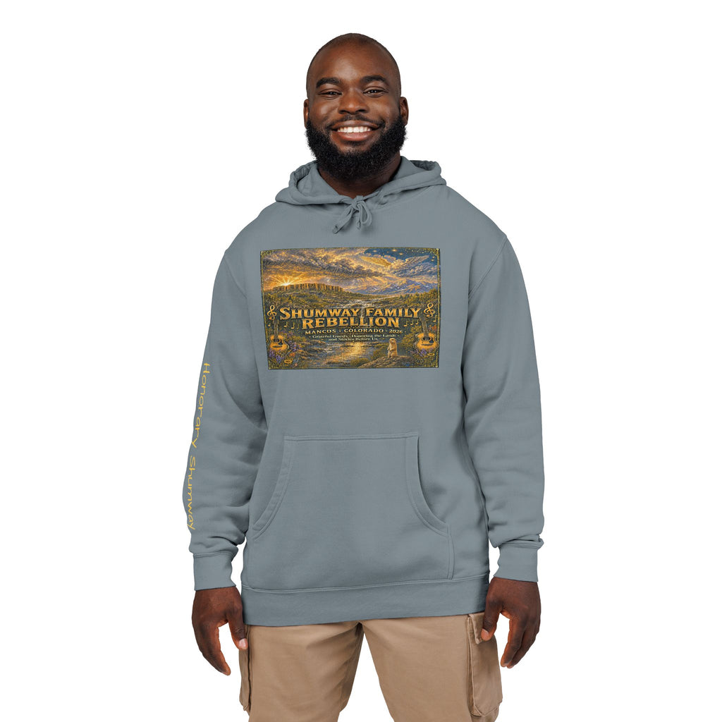 Honorary Shumway Mountain Lake Sunset hoodie | Vintage Landscape, Script Sleeve