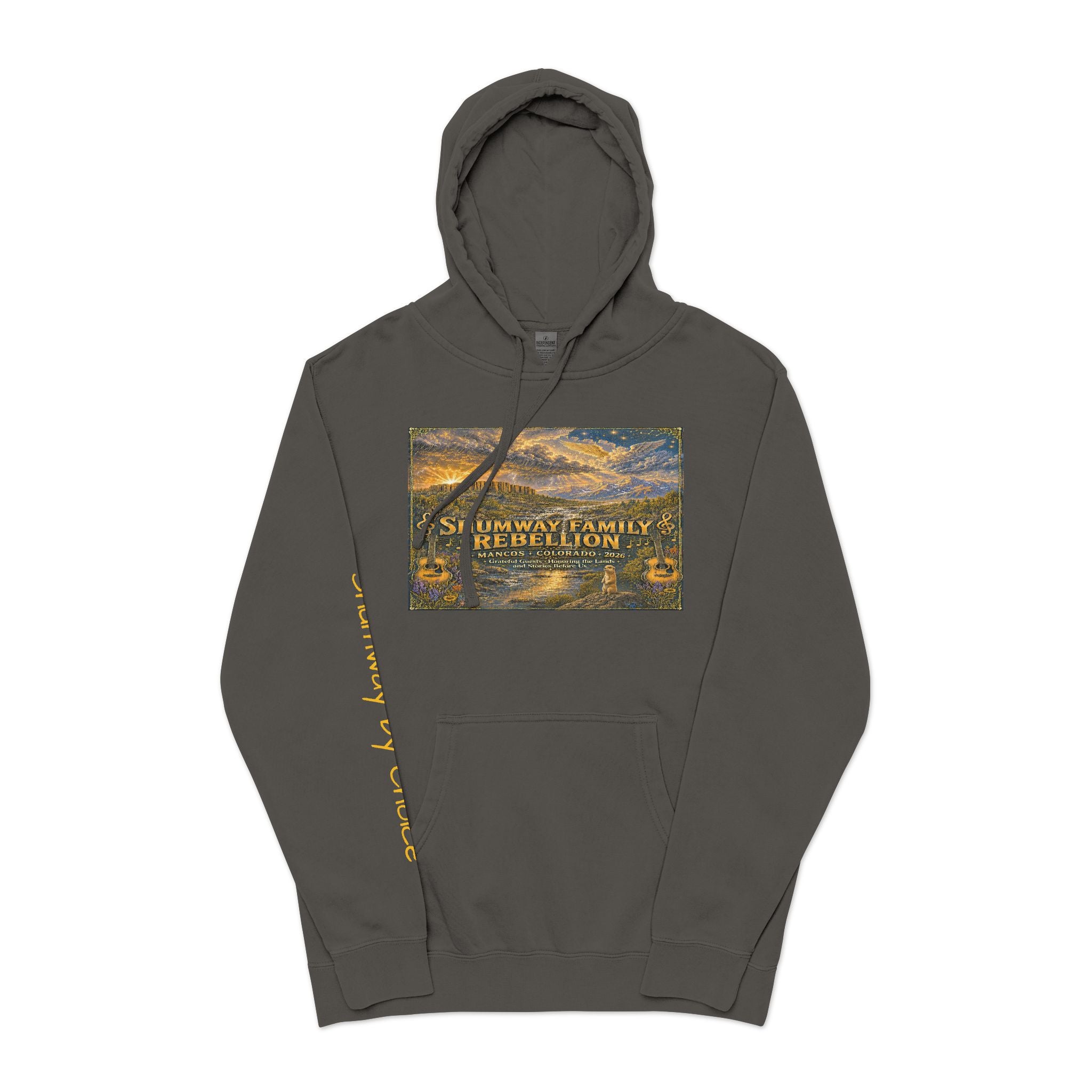 Shumway by Choice Mountain Lake Sunset hoodie | Vintage Landscape, Script Sleeve