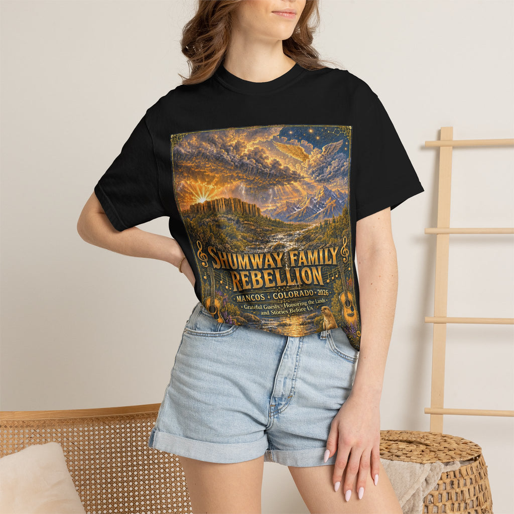 Shumway Family Rebellion T-shirt | Americana Sunset Landscape, Guitar Motif