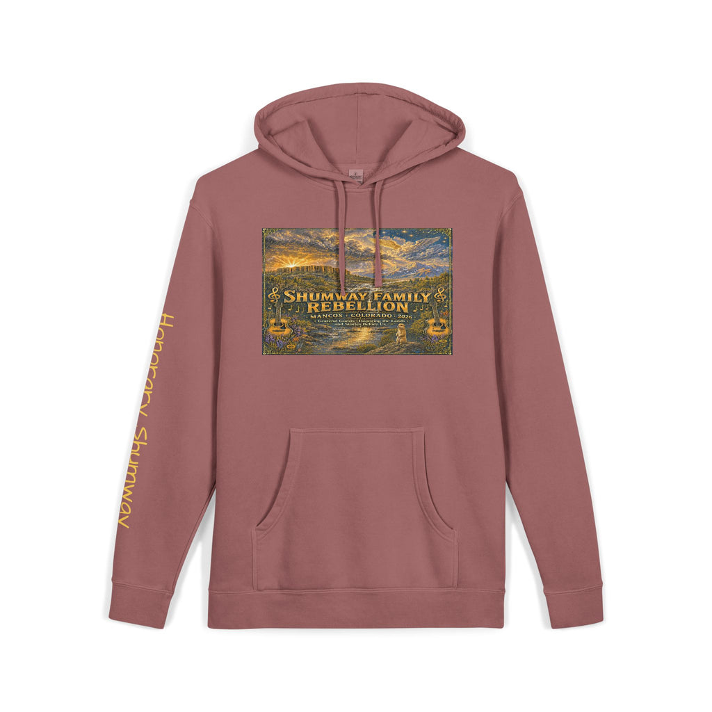 Honorary Shumway Mountain Lake Sunset hoodie | Vintage Landscape, Script Sleeve