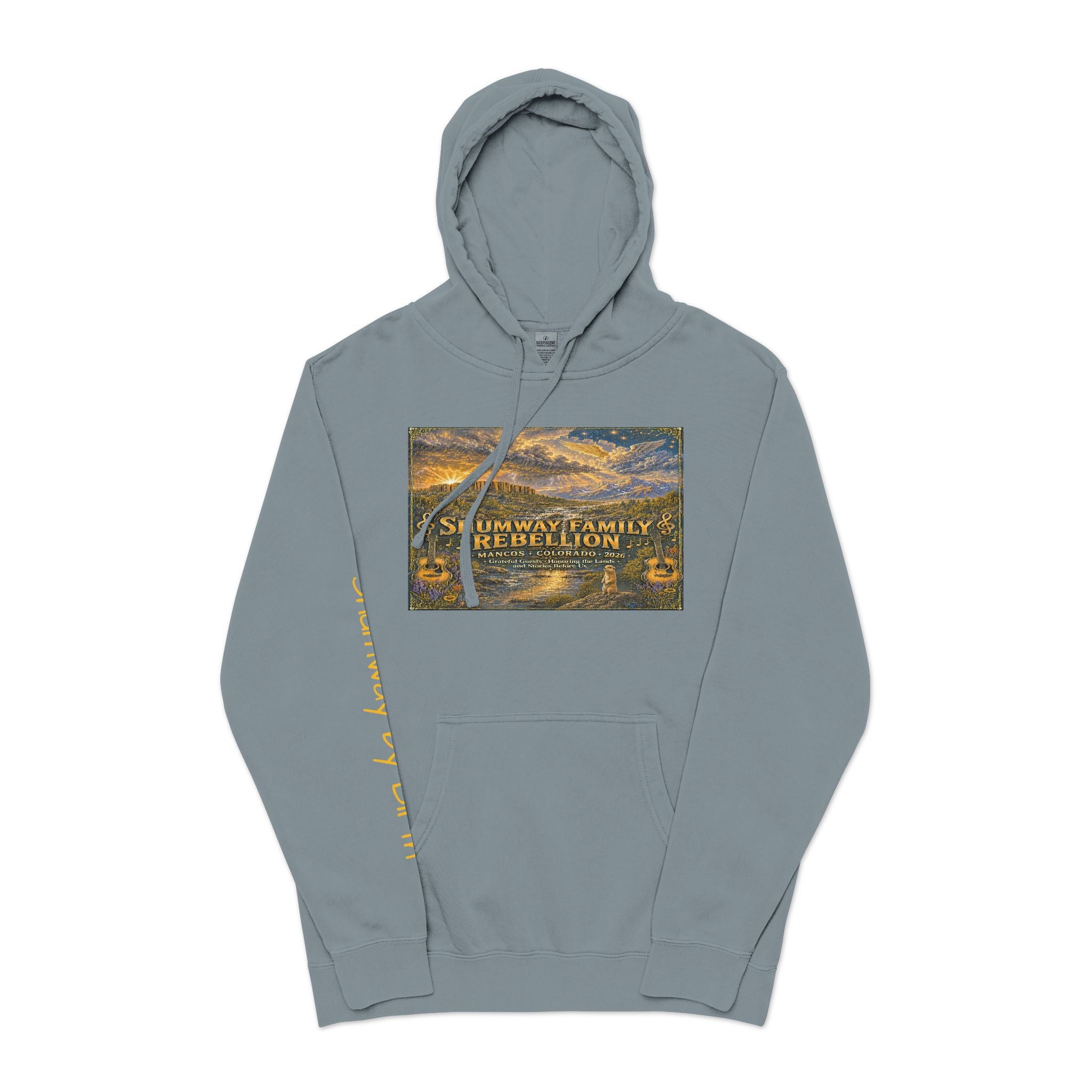 Shumway by Birth Mountain Lake Sunset hoodie | Vintage Landscape, Script Sleeve