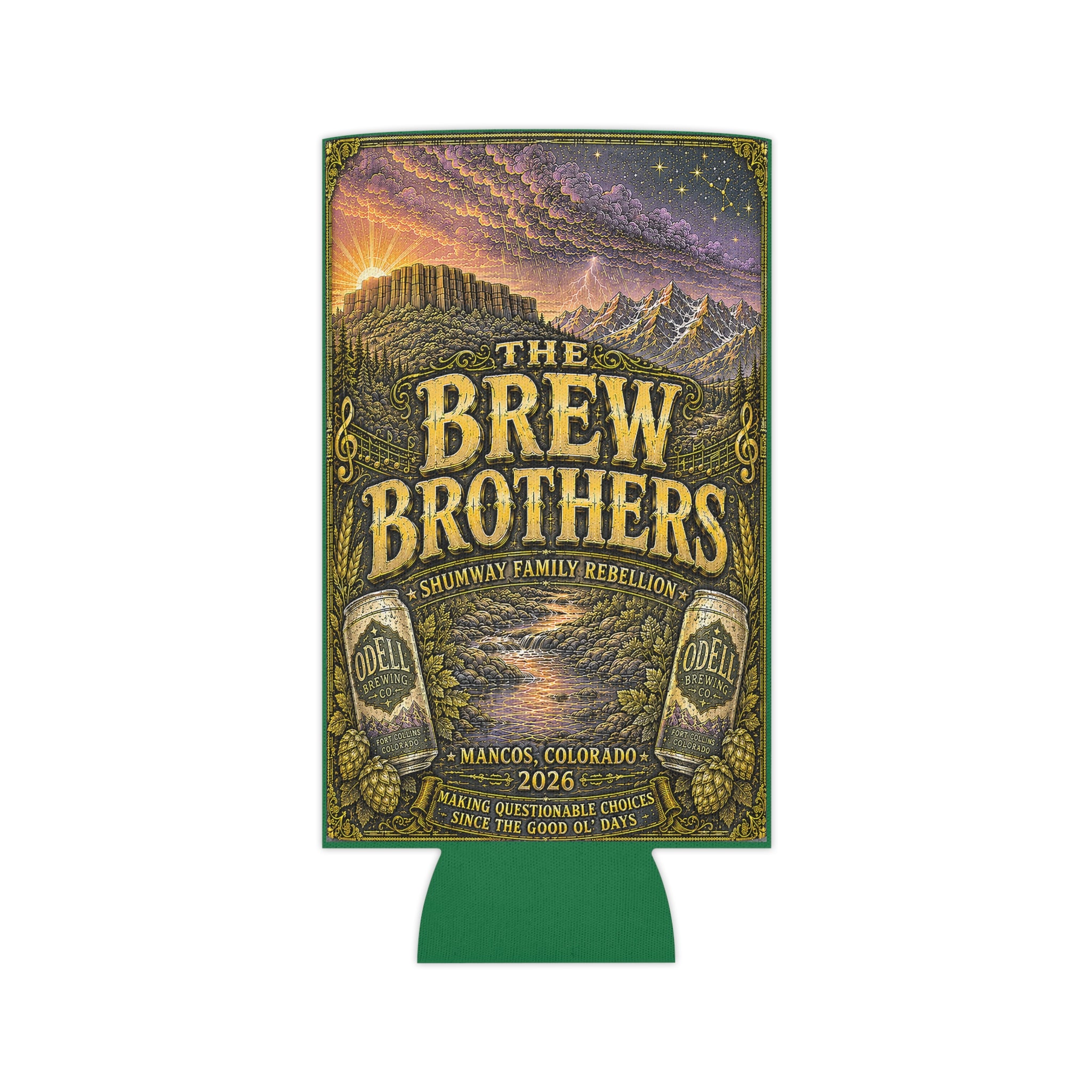The Brew Brothers Shumway Family Rebellion Poster Can Cooler | Concert Landscape, Guitars