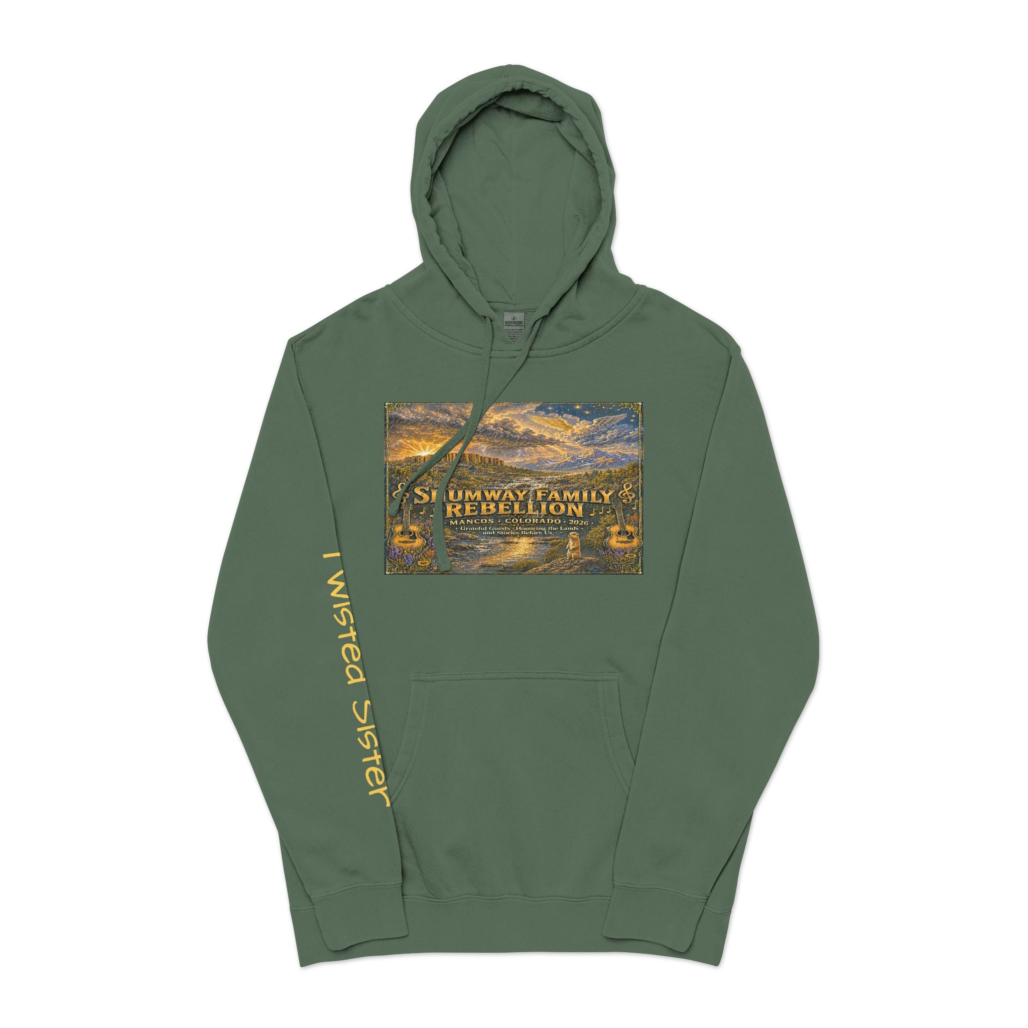 Twisted Sister - Shumway Mountain Lake Sunset hoodie | Vintage Landscape, Script Sleeve