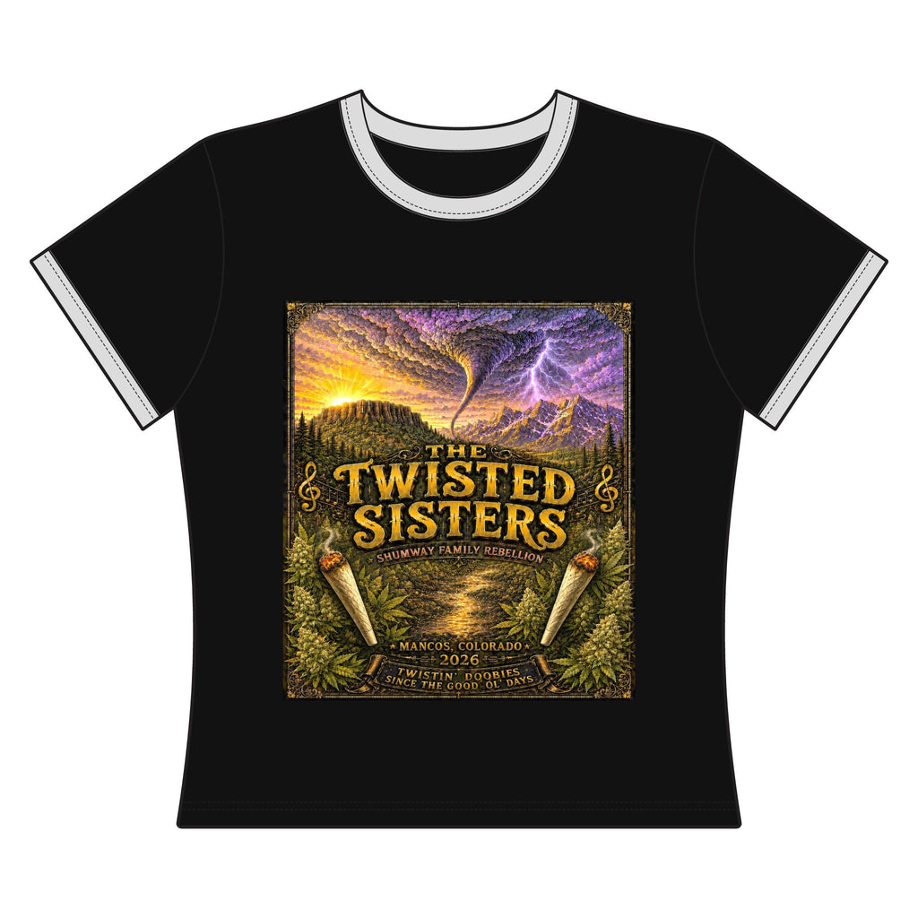The Twisted Sisters Shumway Family Rebellion poster art Ringer Tee | Tornado concert graphic tee