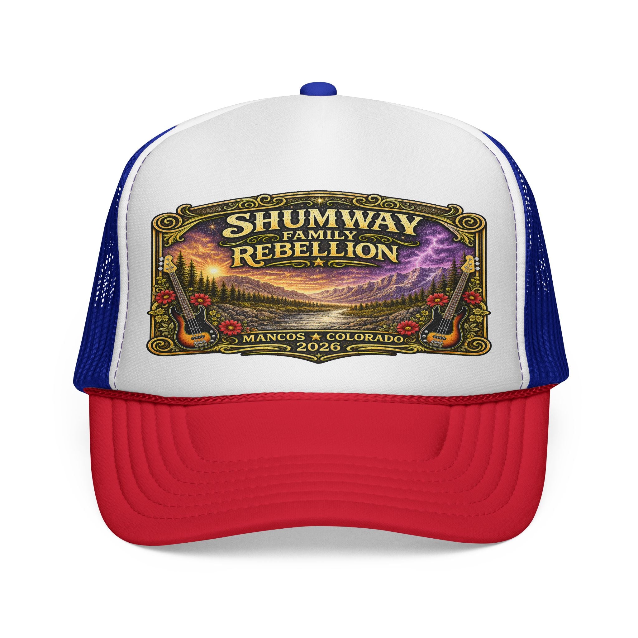 Shumway Family Rebellion concert poster Trucker Hat | Pagosa Springs Colorado music design