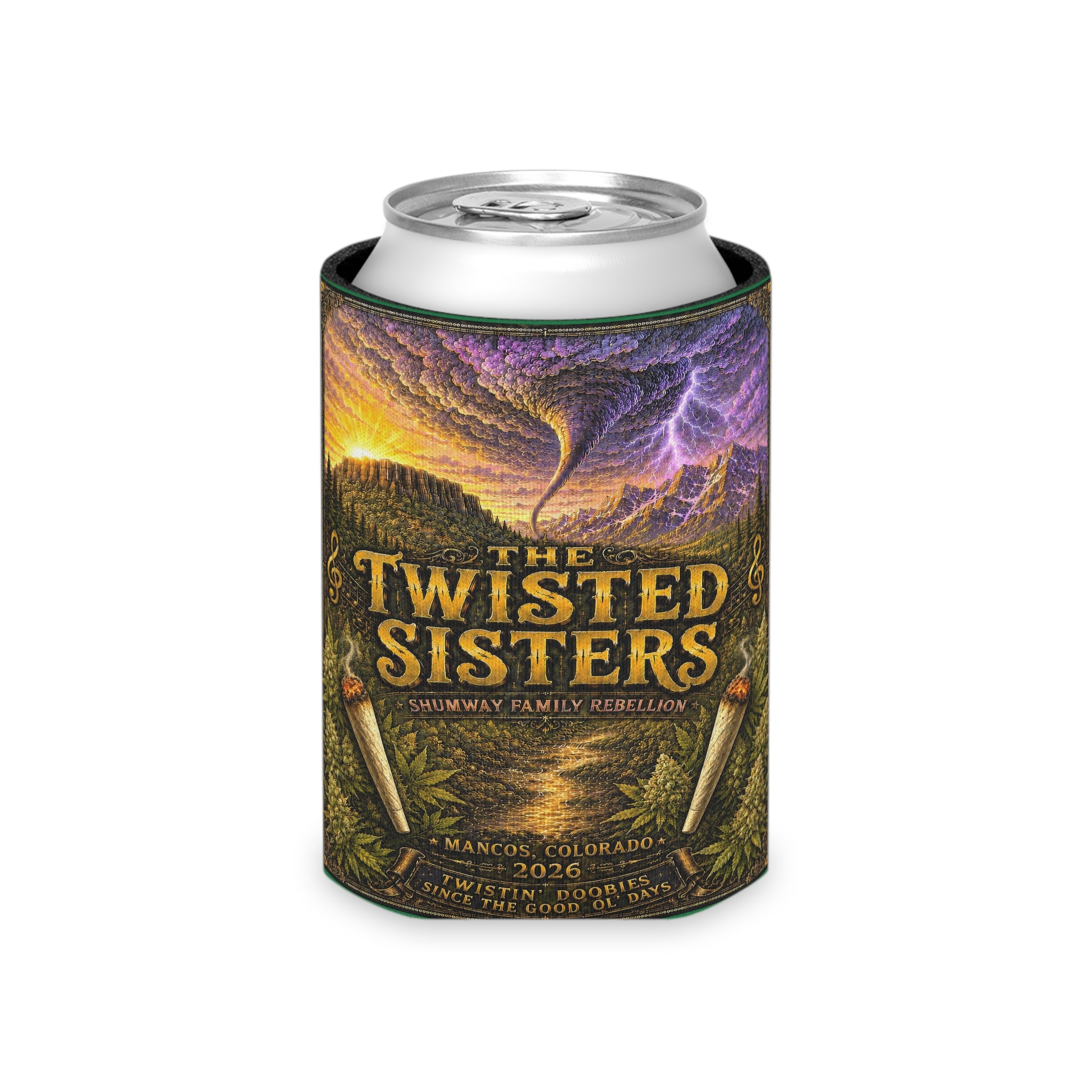 The Twisted Sisters Shumway Family Rebellion Poster Can Cooler | Concert Landscape, Guitars