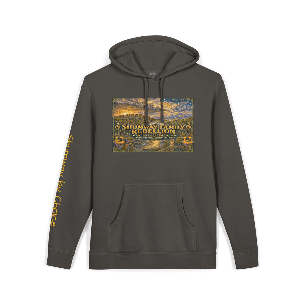 Shumway by Choice Mountain Lake Sunset hoodie | Vintage Landscape, Script Sleeve