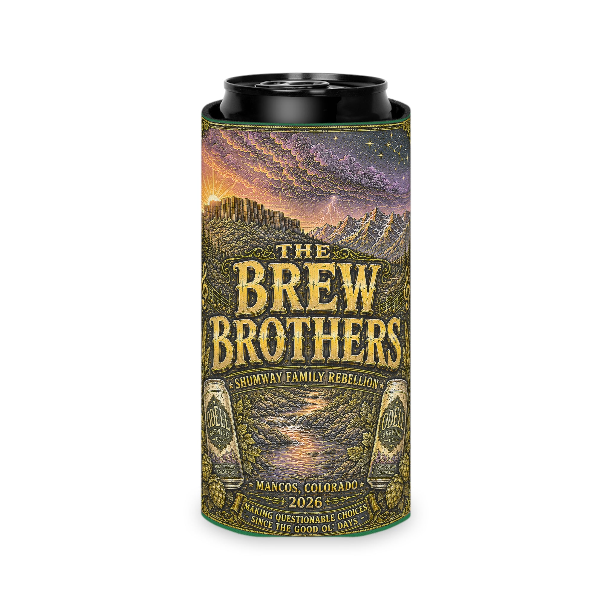 The Brew Brothers Shumway Family Rebellion Poster Can Cooler | Concert Landscape, Guitars