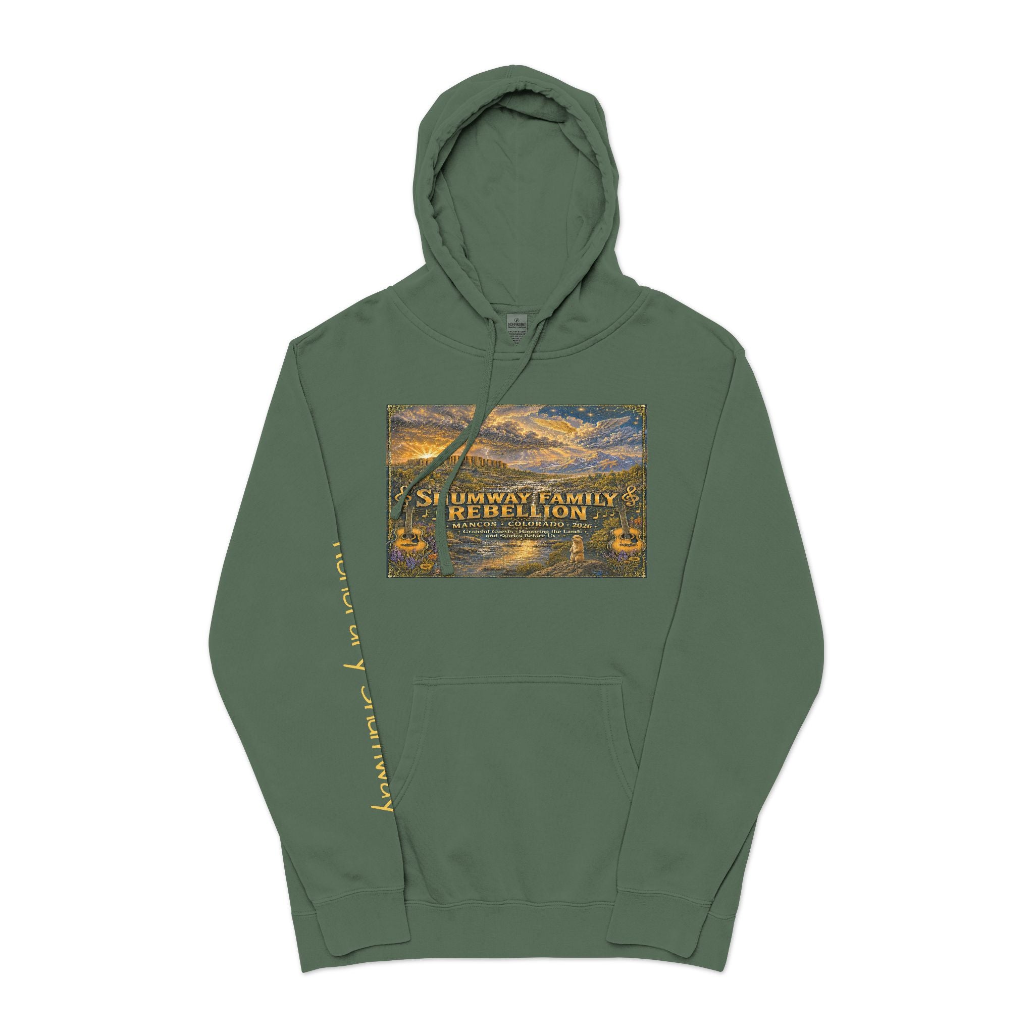 Honorary Shumway Mountain Lake Sunset hoodie | Vintage Landscape, Script Sleeve