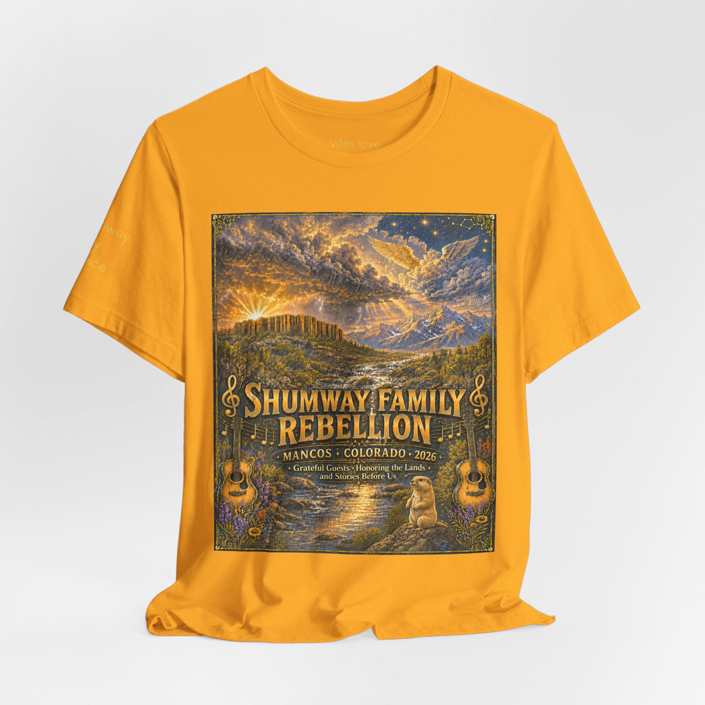 Shumway by Choice Family Rebellion tour tee | Concert Poster T-shirt, Acoustic Folk Design
