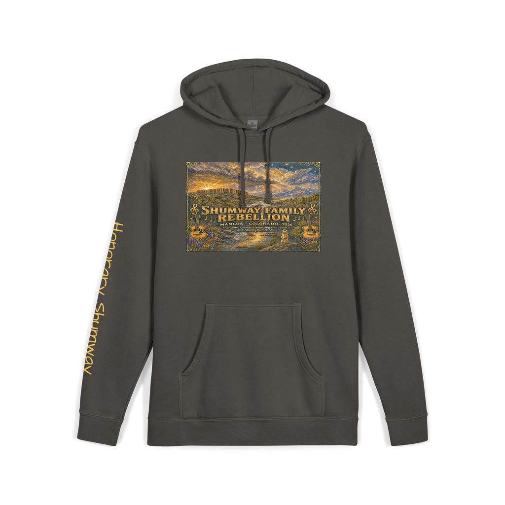 Honorary Shumway Mountain Lake Sunset hoodie | Vintage Landscape, Script Sleeve