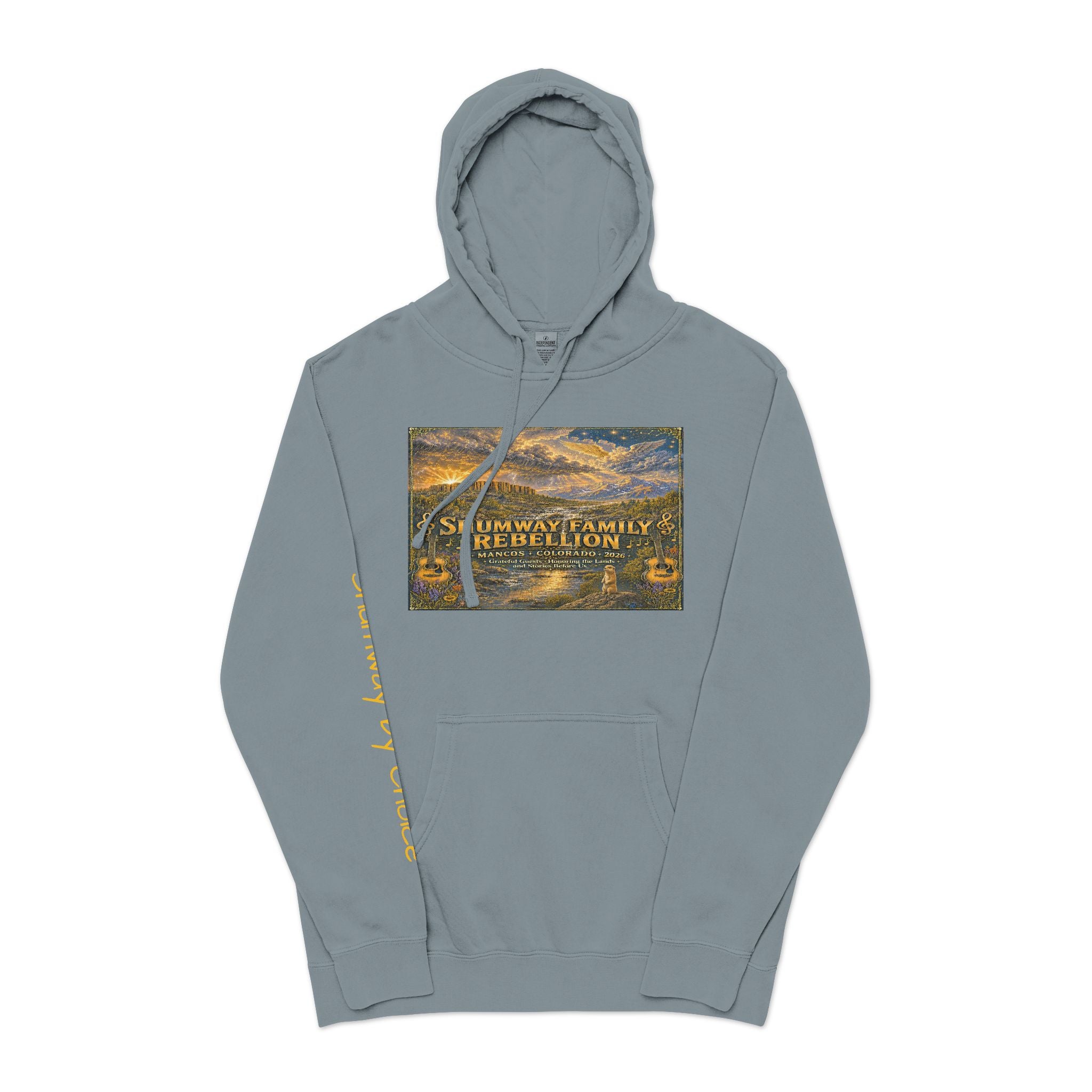 Shumway by Choice Mountain Lake Sunset hoodie | Vintage Landscape, Script Sleeve