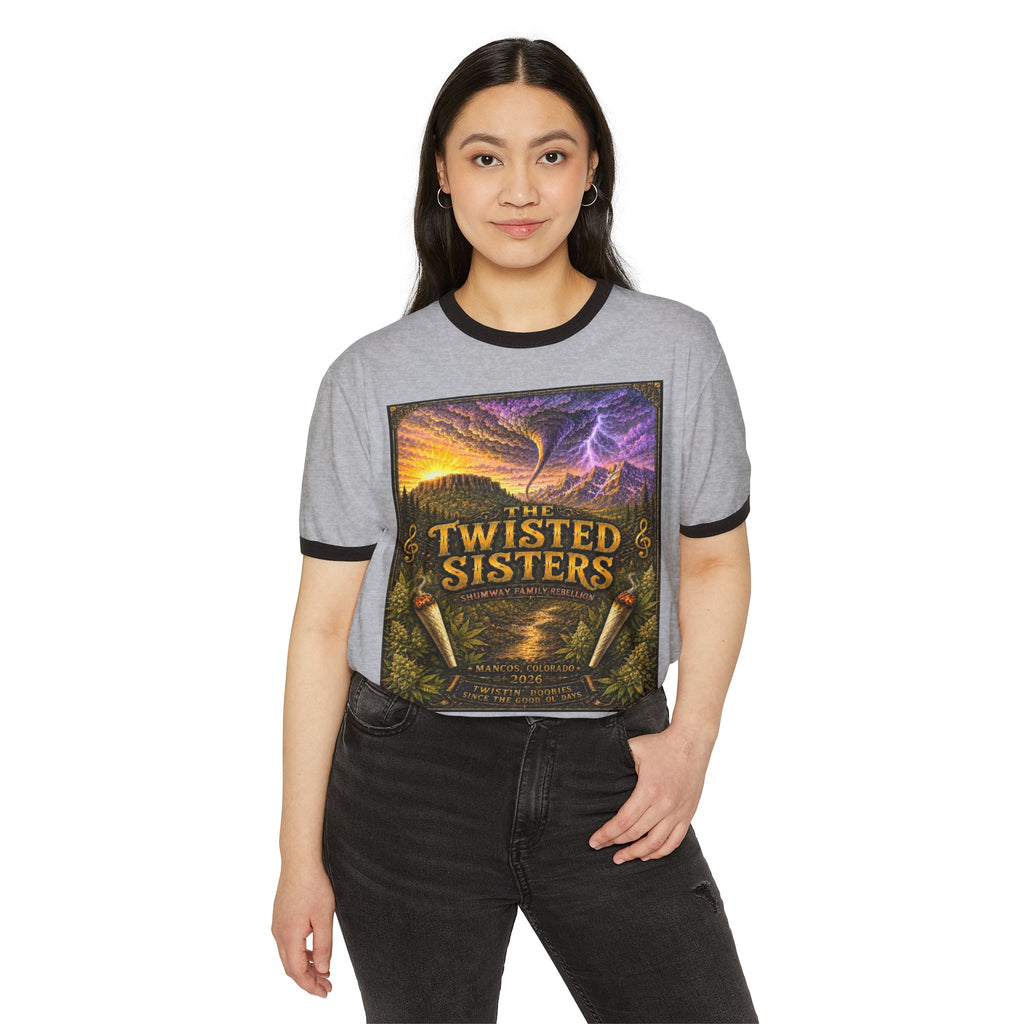 The Twisted Sisters Shumway Family Rebellion Poster T-Shirt | Mountain Lightning Scene