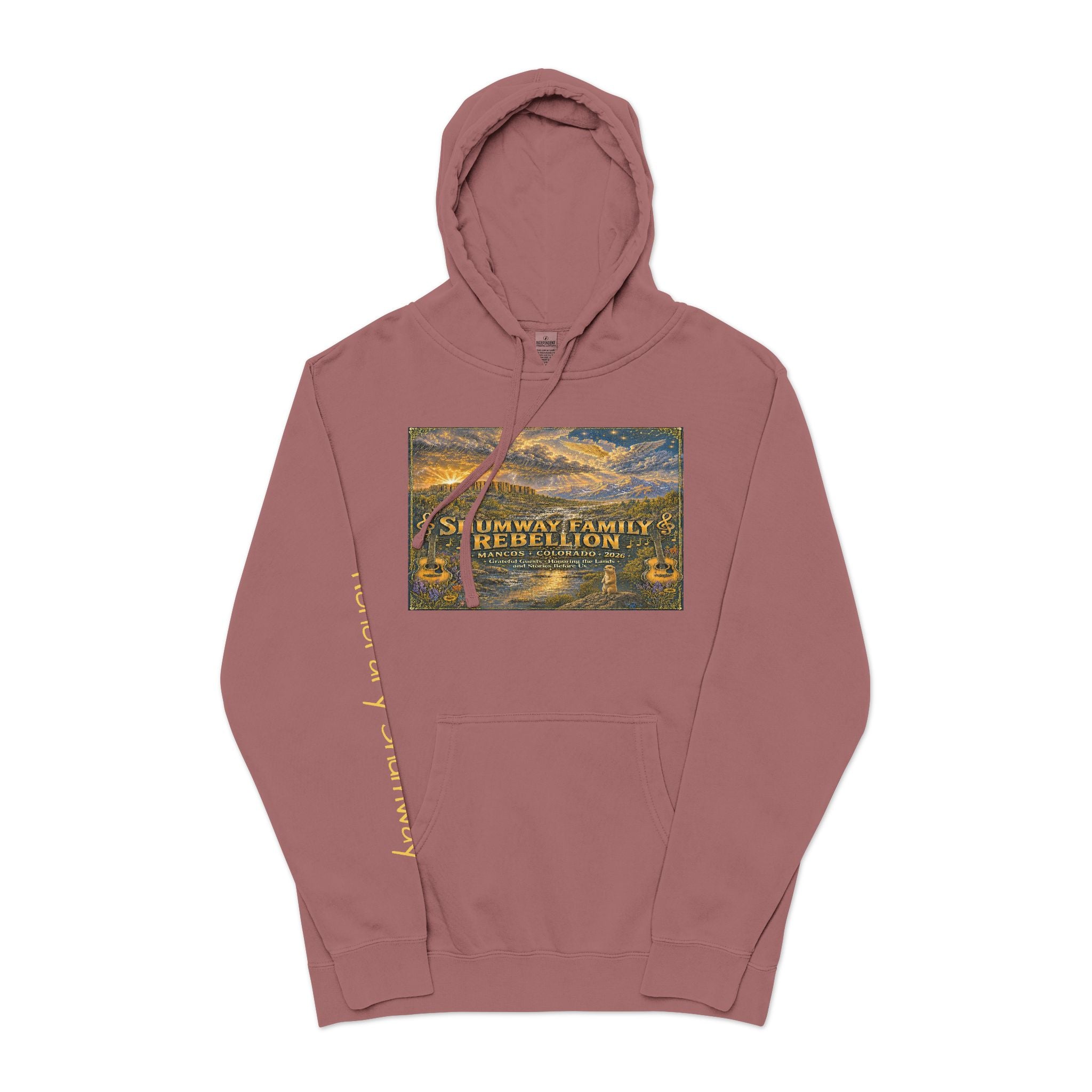 Honorary Shumway Mountain Lake Sunset hoodie | Vintage Landscape, Script Sleeve